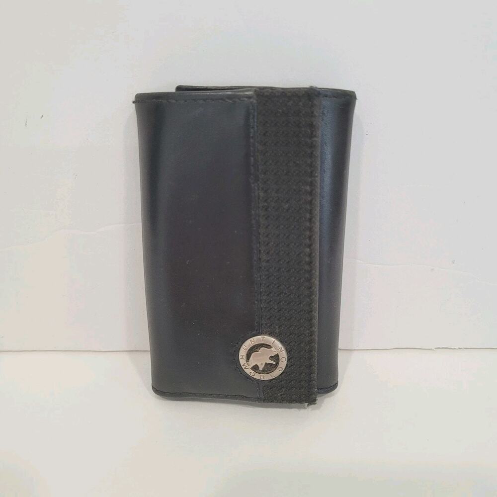 Hunting World Key Case Hooks Holder Wallet Logo Black Trifold Leather Italian